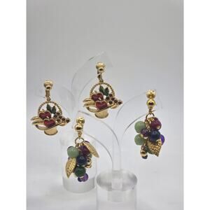 Avon Vintage Clip-On Earrings Lot | Fruit Basket Enamel & Beaded Grapes Gold...